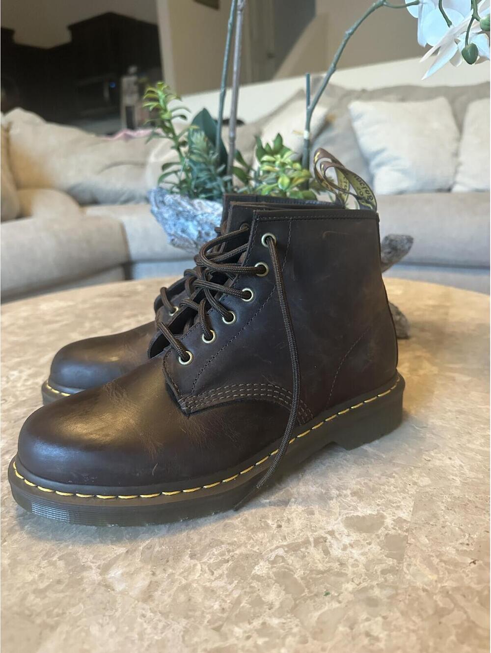 DR. MARTENS 101 Crazy Horse Leather Lace Up Ankle Boots - Dark Brown